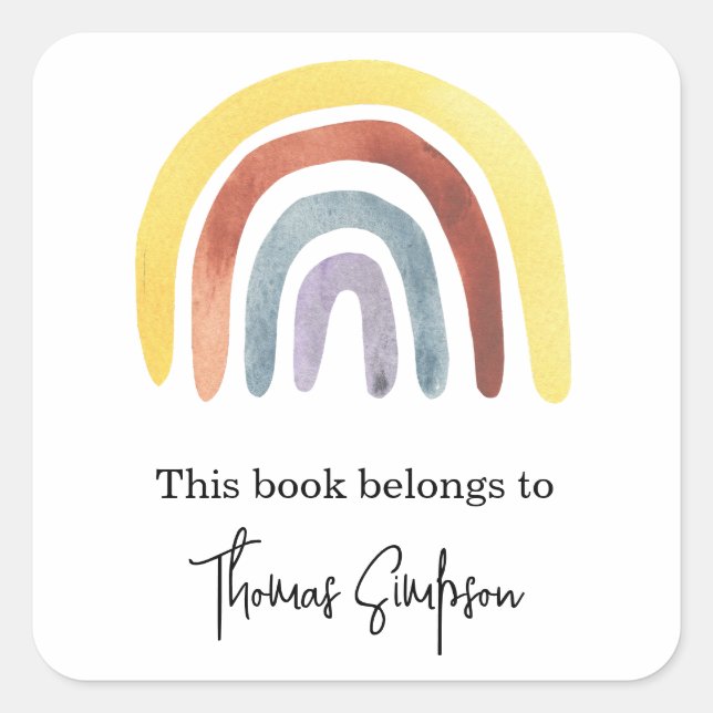 Rainbow - baby shower bookplate square sticker (Front)