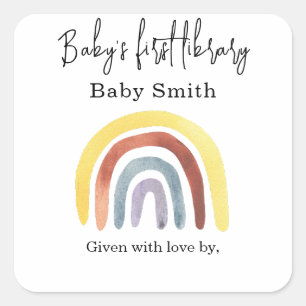 Rainbow - baby shower bookplate square sticker