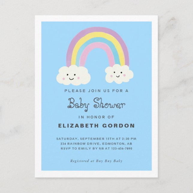Rainbow Baby Shower Boy Blue Cute Kawaii Modern Postcard (Front)