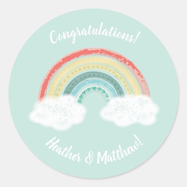 Rainbow Baby Shower Classic Round Sticker (Front)