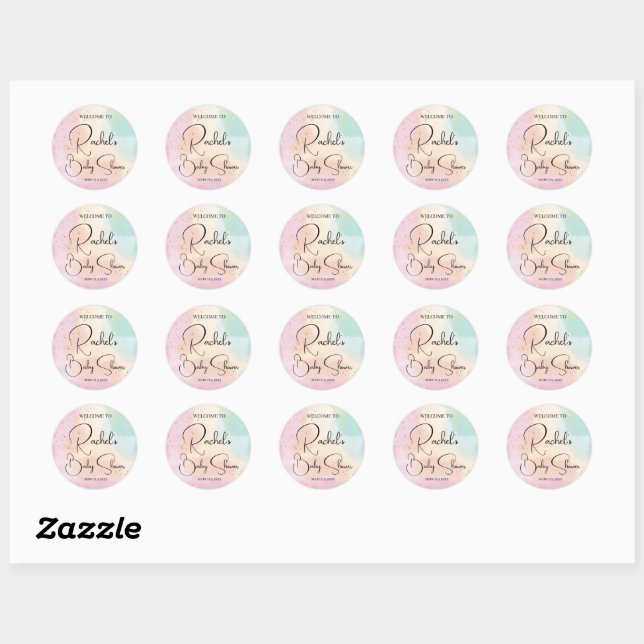 Rainbow Baby Shower Colourful Watercolor Custom Classic Round Sticker (Sheet)