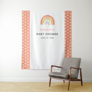 Rainbow Baby Shower Cute Custom Backdrop Peach Tapestry