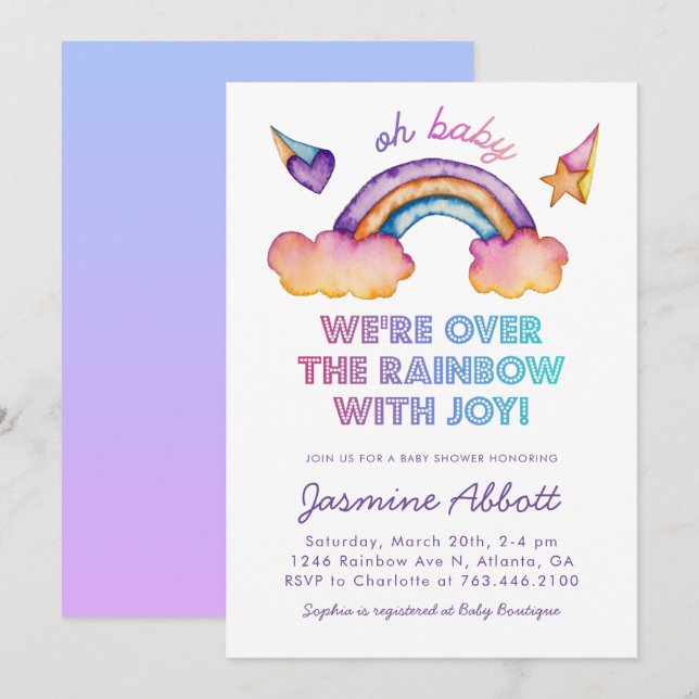 Rainbow Baby Shower Gender Neutral Watercolor Invitation (Front/Back)