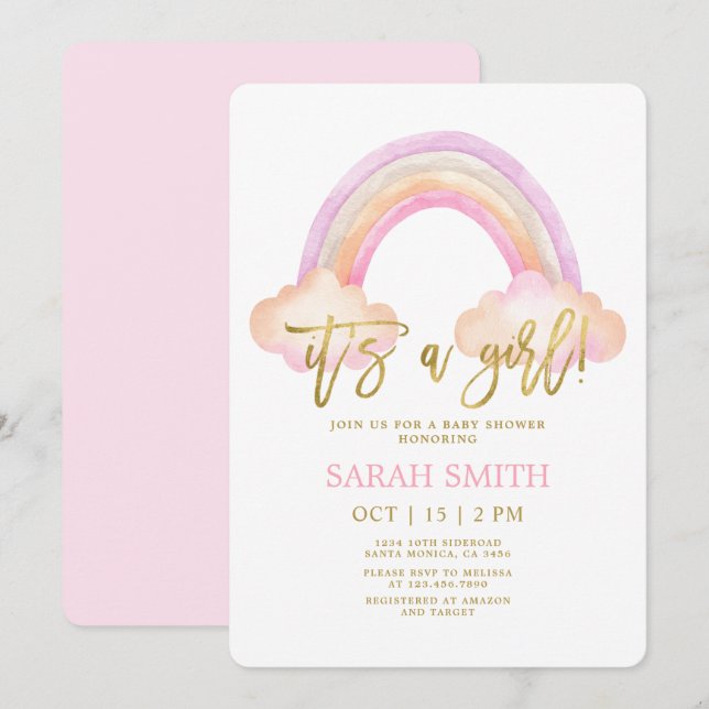 Rainbow Baby shower girl Invitation (Front/Back)