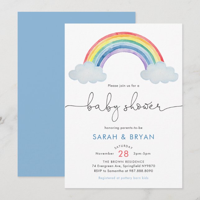 Rainbow Baby Shower Invitation (Front/Back)