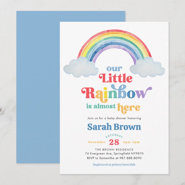 Rainbow Baby Shower Invitation (Front/Back)
