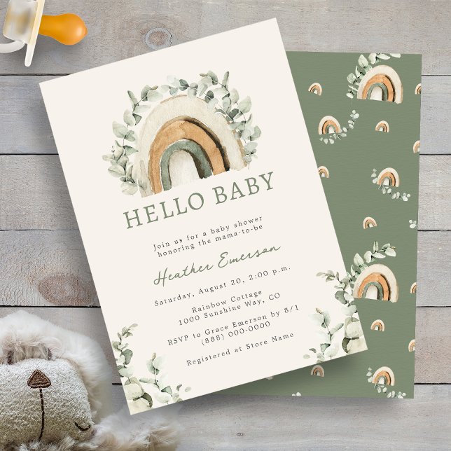 Rainbow Baby Shower Invitation (Boho Rainbow Eucalyptus  Baby Shower Invitation by Painted Paperie)
