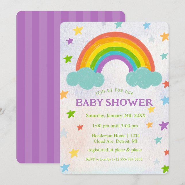 Rainbow Baby Shower Invitation (Front/Back)