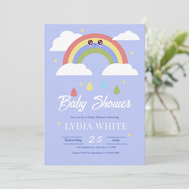 Rainbow Baby Shower Invitation, Baby Boy Baby Show Invitation (Standing Front)