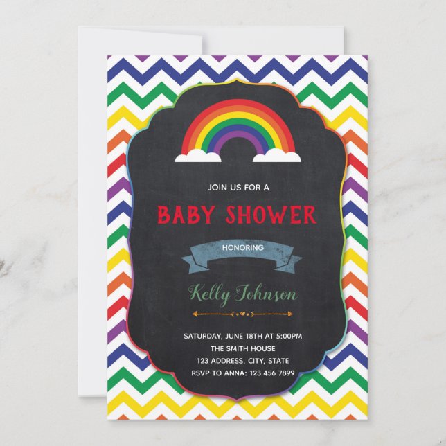 Rainbow baby shower invitation card (Front)