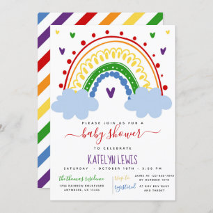 Rainbow Baby Shower Invitation in Primary Colours