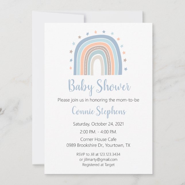 Rainbow Baby Shower Invitation It's a boy (Front)