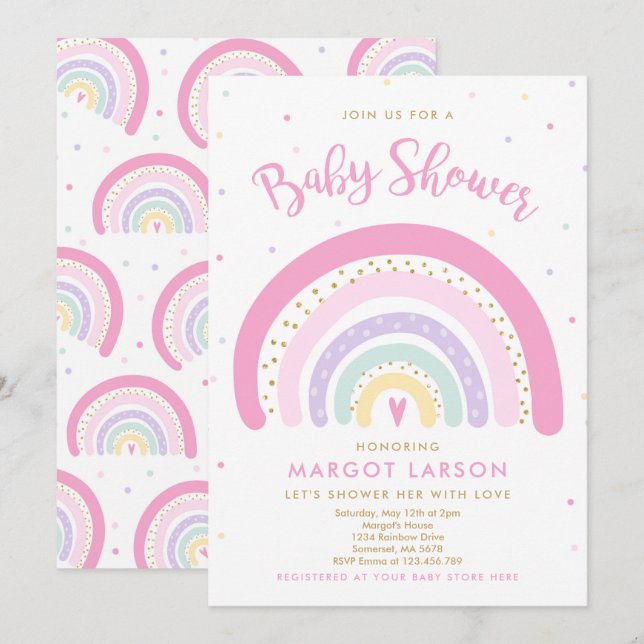 Rainbow Baby Shower Invitation Pastel Rainbow (Front/Back)