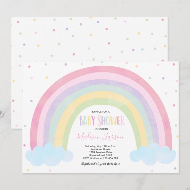 Rainbow Baby Shower Invitation Pastel Rainbow Baby (Front/Back)