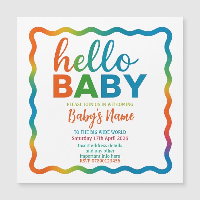 Rainbow baby shower invitation personalized invite (Front)