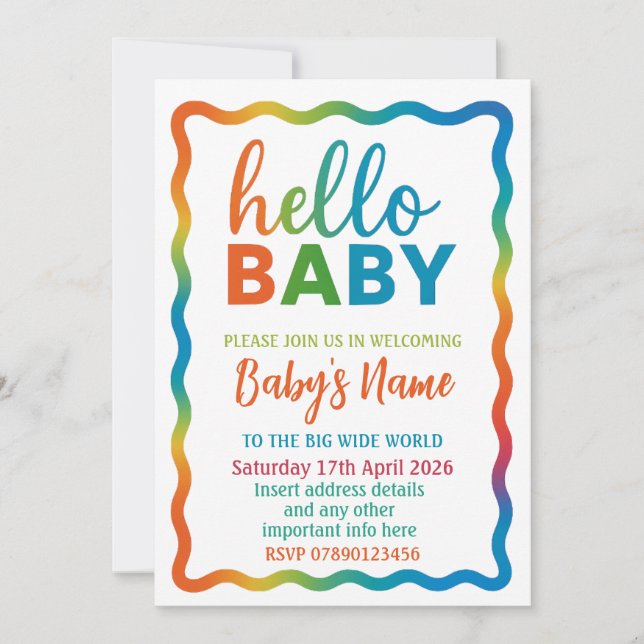 Rainbow baby shower invitation personalized invite (Front)