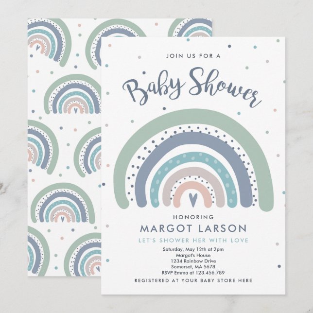 Rainbow Baby Shower Invite Muted Pastel Rainbow (Front/Back)