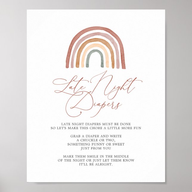 Rainbow Baby Shower Late Night Diapers Sign (Front)