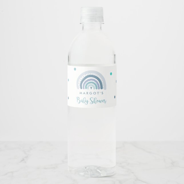Rainbow Baby Shower Muted Pastel Rainbow Water Bottle Label (Front)