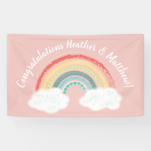 Rainbow Baby Shower Pink Banner (Horizontal)