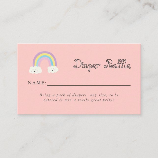 Rainbow Baby Shower Pink Diaper Raffle Card Cute (Front)