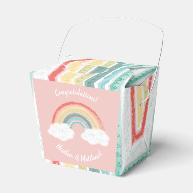 Rainbow Baby Shower Pink Favour Box (Front Side)