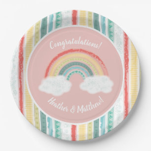 Rainbow Baby Shower Pink Paper Plate