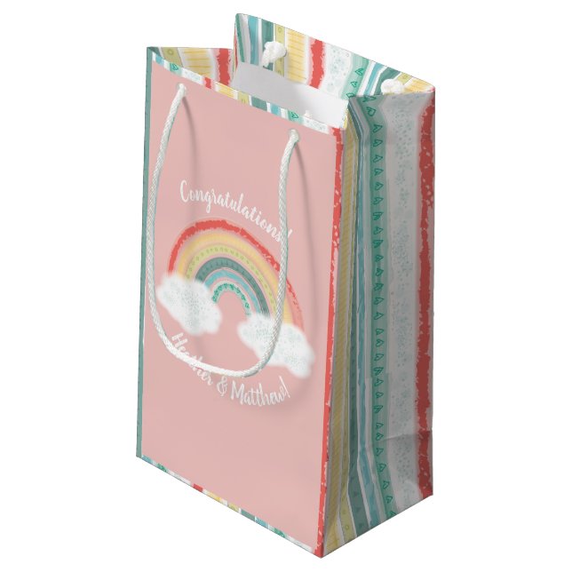 Rainbow Baby Shower Pink Small Gift Bag (Back Angled)