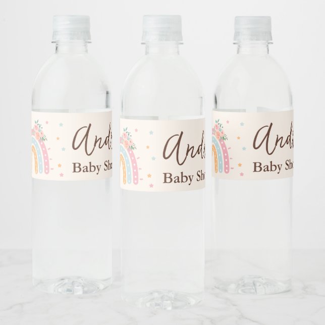 Rainbow Baby Shower Pink Water Bottle Label (Bottles)