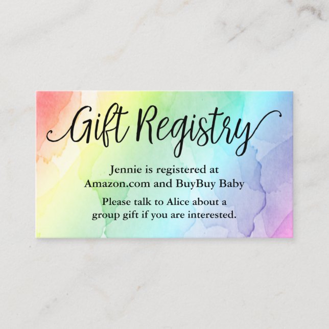 Rainbow Baby Shower Registry Shower Insert Card (Front)