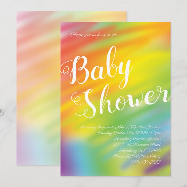 Rainbow Baby Shower Watercolor Gender Neutral Invitation (Front/Back)