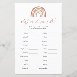 Rainbow Baby Shower Word Scramble Game
