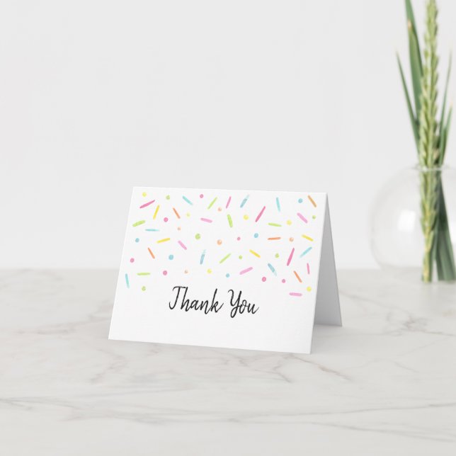Rainbow Baby Sprinkle Confetti Neutral Thank You Card (Front)