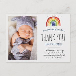Rainbow baby thank you card, rainbow thank you postcard
