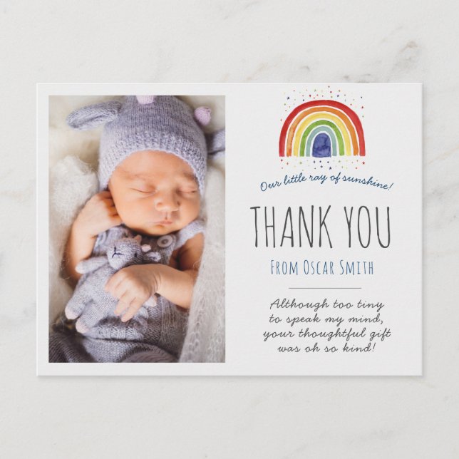 Rainbow baby thank you card, rainbow thank you postcard (Front)