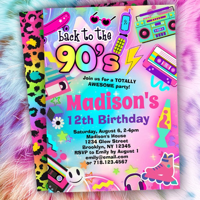 Rainbow Back to the 90's Birthday Party Invitation (Creator Uploaded)