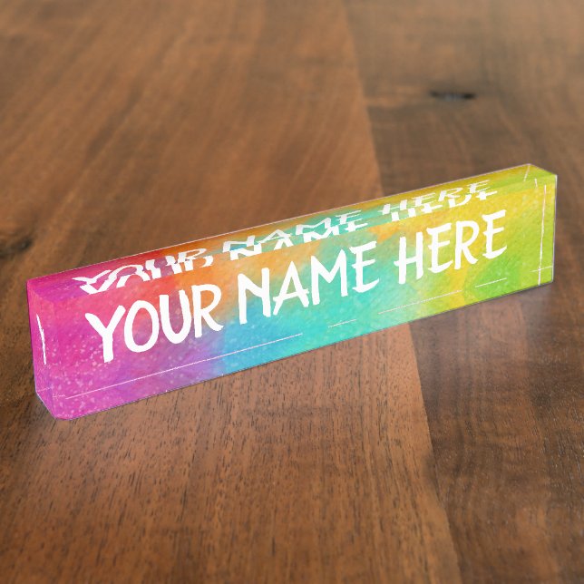 Rainbow background - Customise your own  Desk Name Nameplate (Side)
