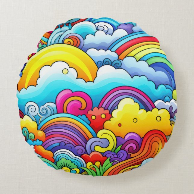 Rainbow backgrounds round cushion (Front)