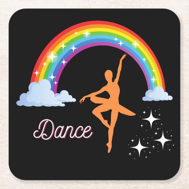 Rainbow Ballerina Dance Square Paper Coaster (Front)