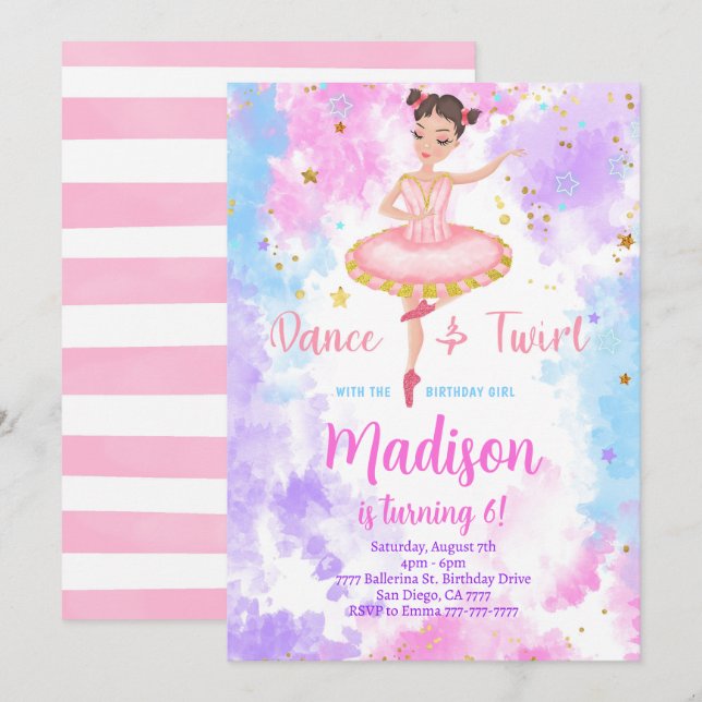 Rainbow Ballerina Invitation  (Front/Back)