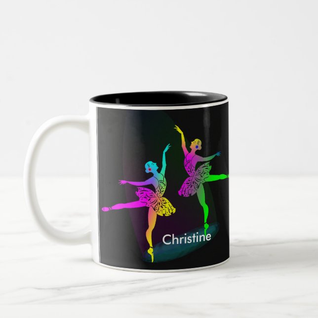 Rainbow Ballerinas Dancing Personalised Two-Tone Coffee Mug (Left)