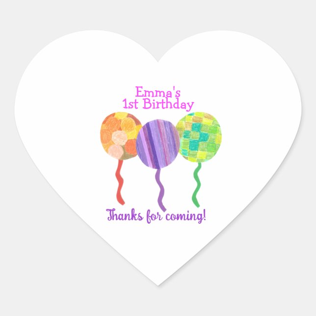 Rainbow balloon 1st birthday sticker (Front)