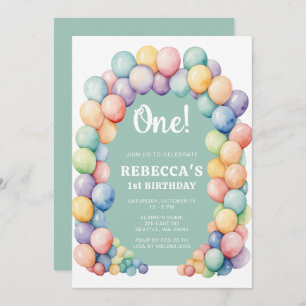 Rainbow Balloon Arch Any Age Birthday Invitation