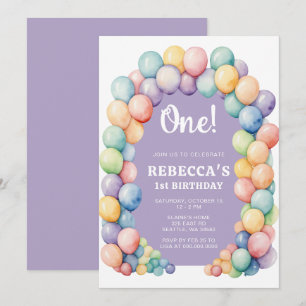 Rainbow Balloon Arch Any Age Birthday Invitation
