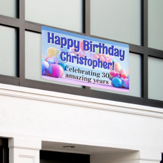 Rainbow Balloon Arch Custom Happy Birthday Party Banner