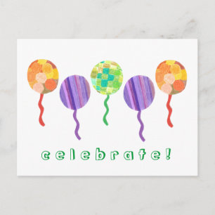 Rainbow balloon birthday party invitation postcard