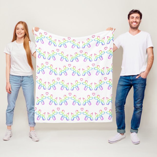 Rainbow Balloon Dogs in Love Fleece Blanket (In Situ)