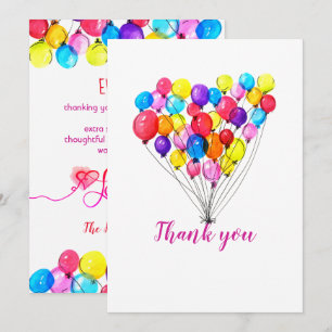 Rainbow BALLOON Girl 1st Birthday Pink Thank You Invitation
