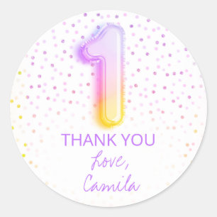 Rainbow Balloon Letter Number One 1st Birthday  Classic Round Sticker