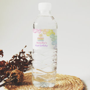 Rainbow Balloon Water Bottle Label Birthday Party